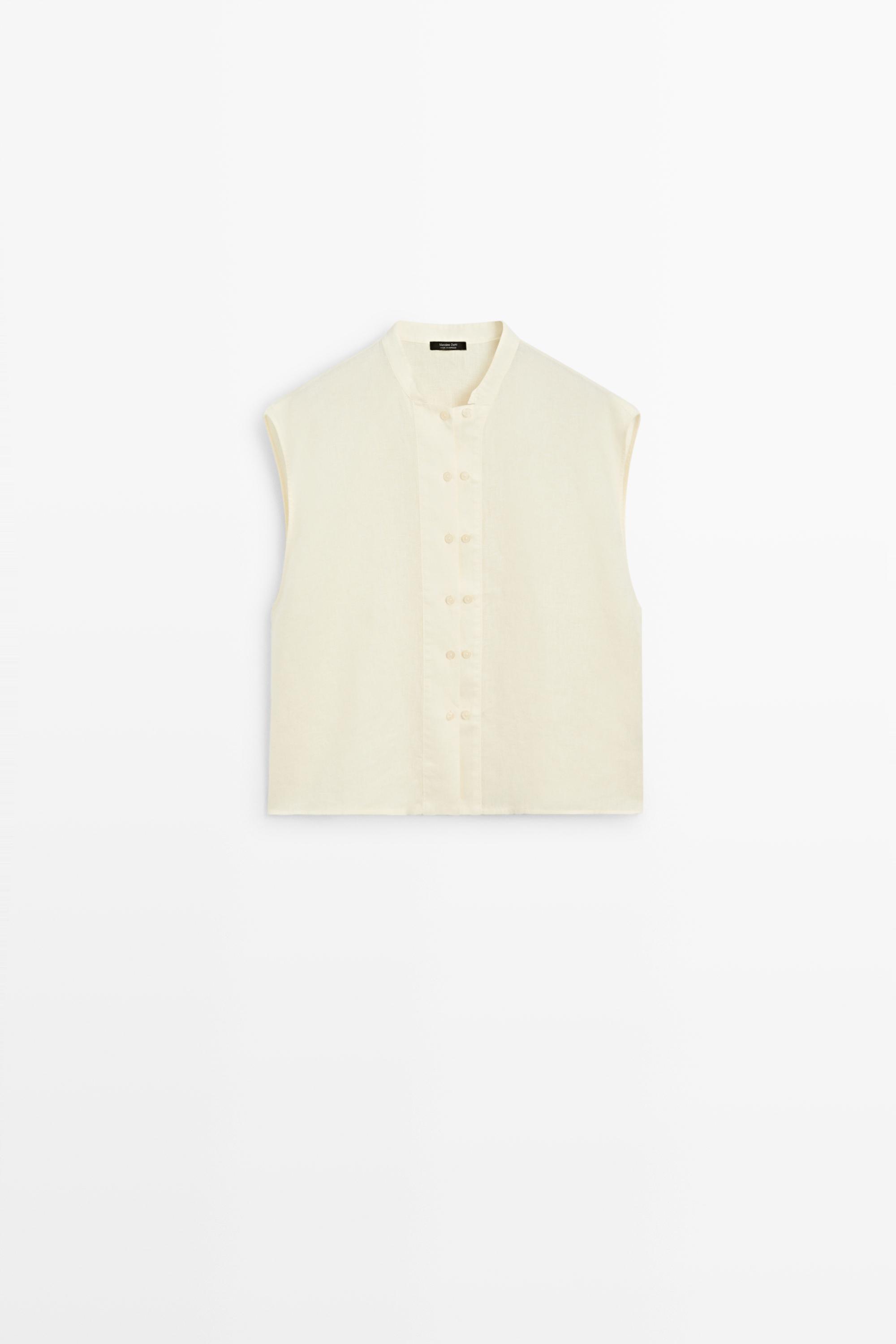 Flowing 100% linen shirt with button detail